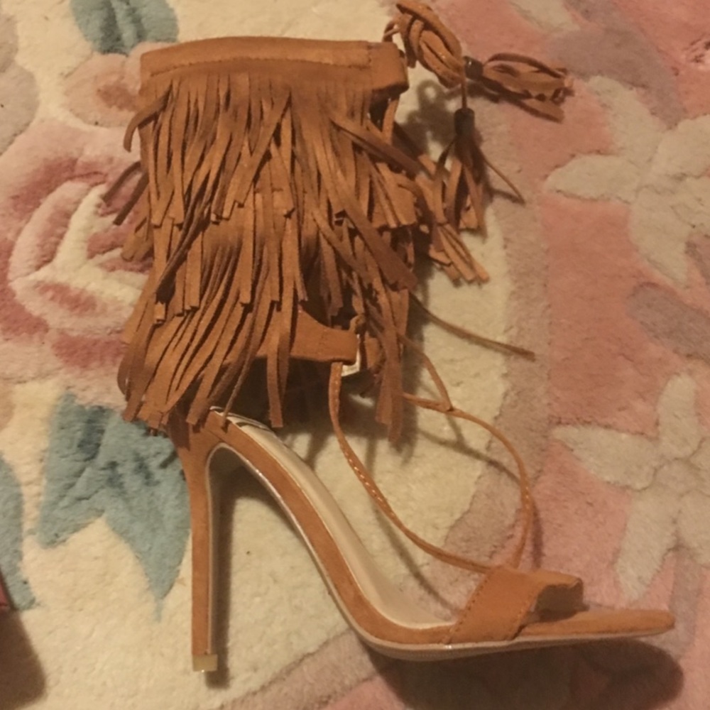 Fringed high heel ankle boots